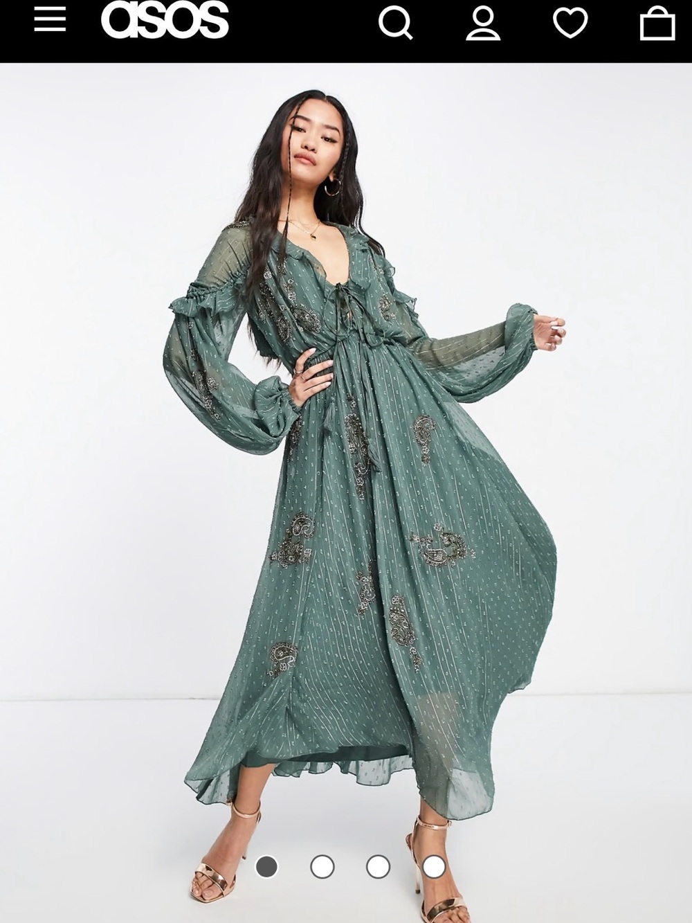 ASOS Green Maxi Dress with Long Balloon Sleeves